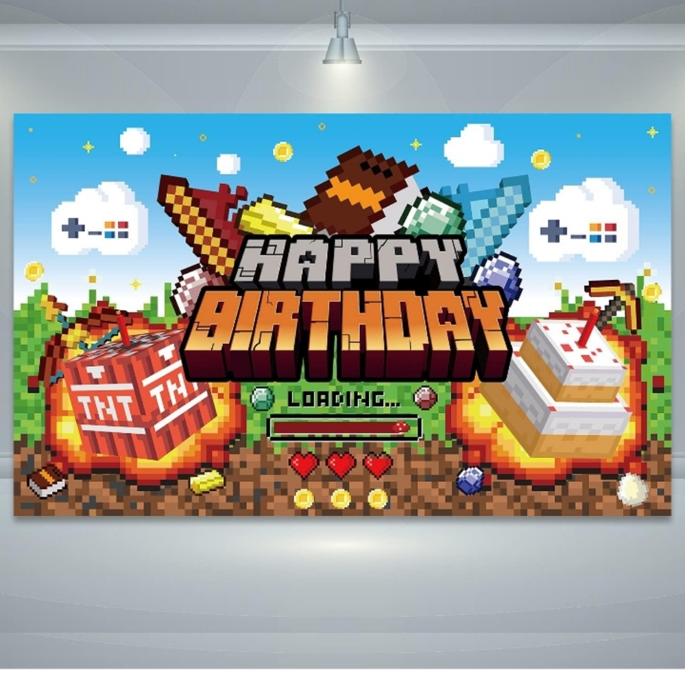 Minecraft Birthday Banner w/bonus Party Favor Gift Bags! (BUNDLE)